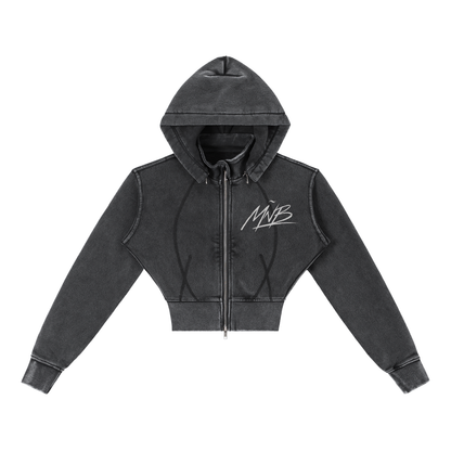 Women Vintage Cropped Fleece Hoodie