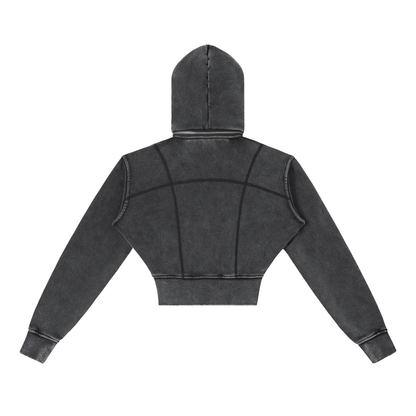 Women Vintage Cropped Fleece Hoodie