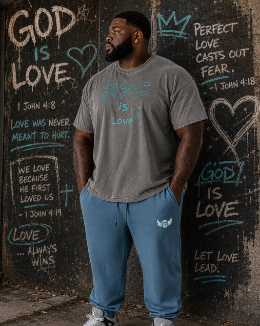 Big & Tall "God is Love" Oversized Vintage Washed Cotton T-Shirt