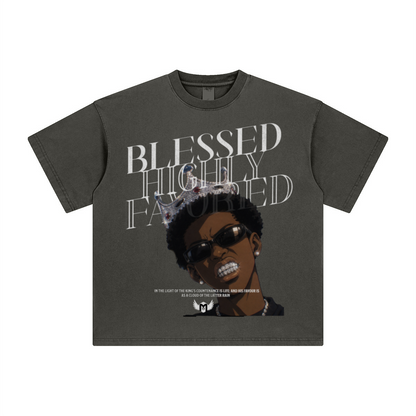 260GSM Unisex Heavyweight Re-Washed Distressed Crew Neck T-shirt Dark gray