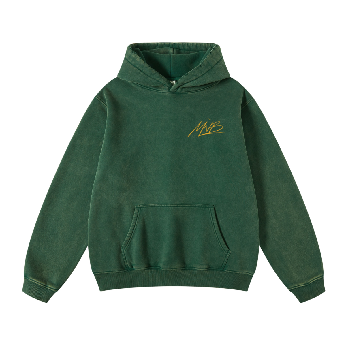 400GSM Unisex Heavyweight Distressed Snow-Wash Hoodie Moss Green