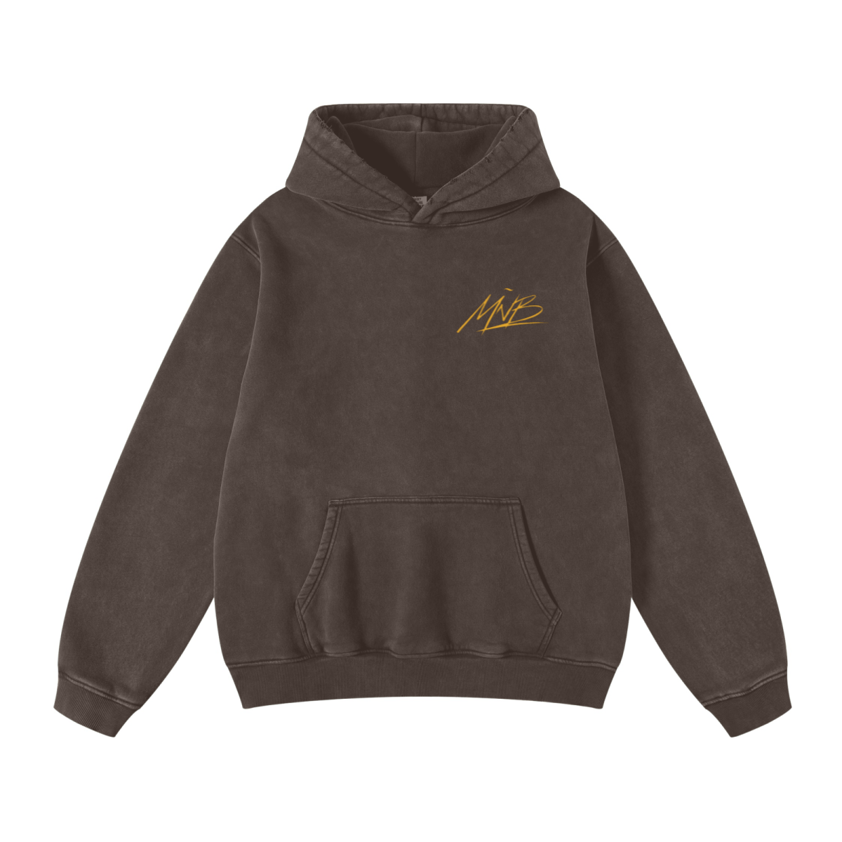 400GSM Unisex Heavyweight Distressed Snow-Wash Hoodie Brown