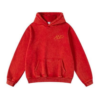 400GSM Unisex Heavyweight Distressed Snow-Wash Hoodie Red