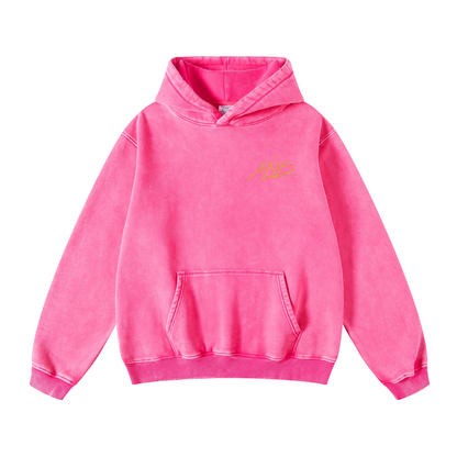 400GSM Unisex Heavyweight Distressed Snow-Wash Hoodie Rose Pink