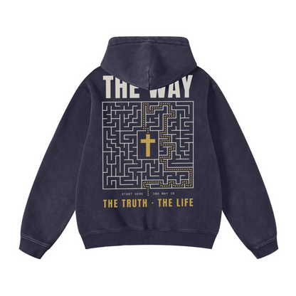 400GSM Unisex Heavyweight Distressed Snow-Wash Hoodie Royal Blue