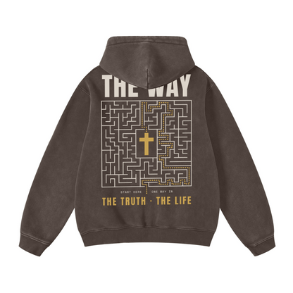 400GSM Unisex Heavyweight Distressed Snow-Wash Hoodie Brown